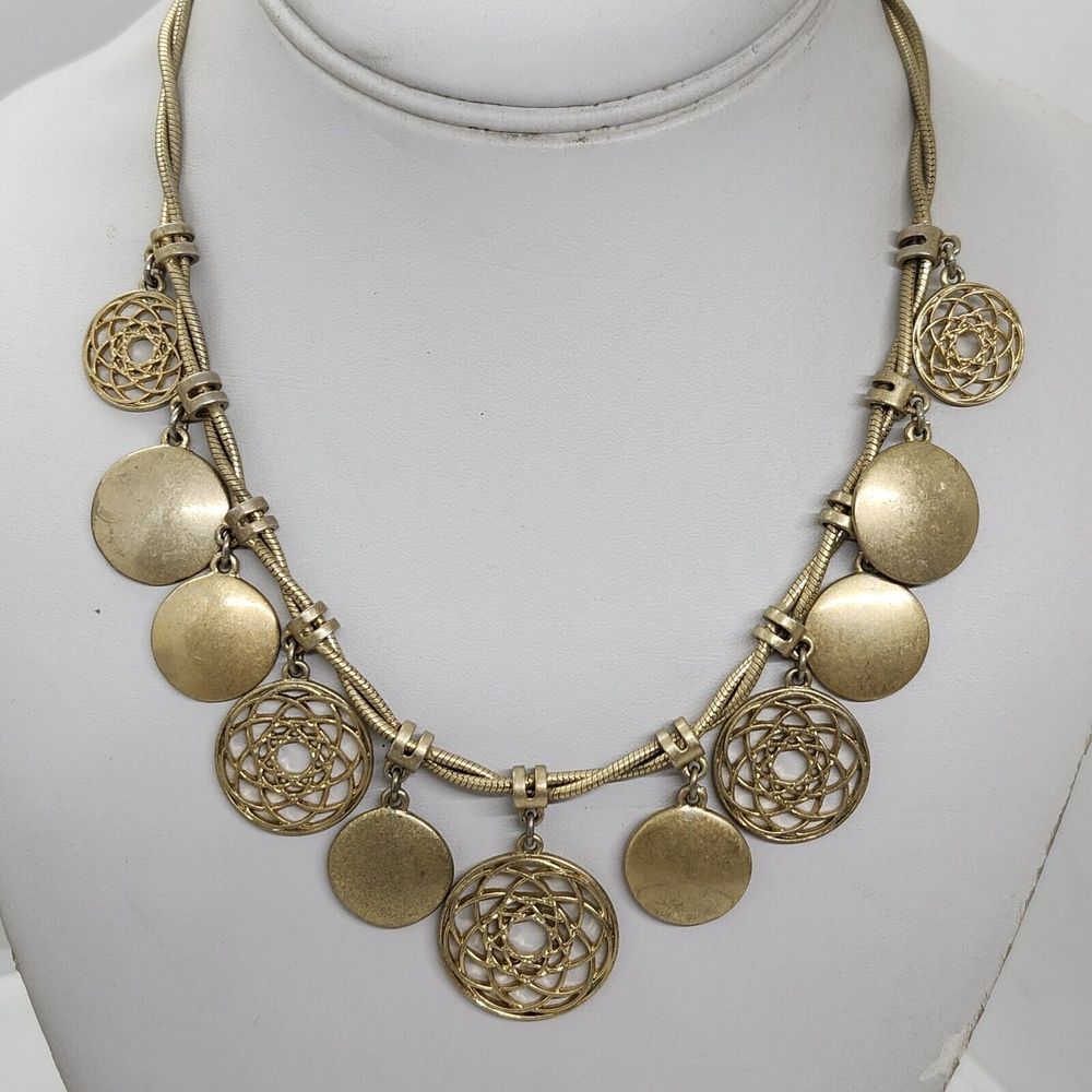 Xc‎ Axcess Satin Gold Tone Discs Dreamcatchers Choker Necklace